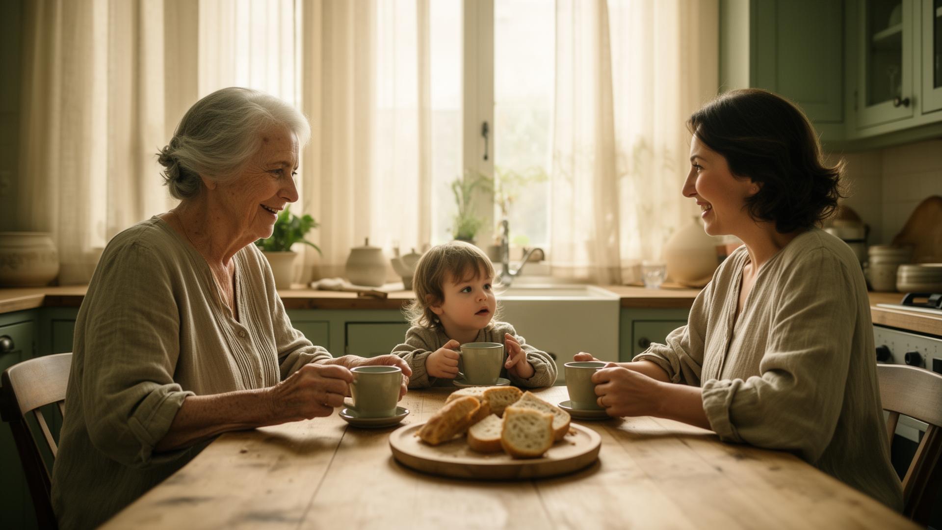 Drie generaties aan een zonovergoten keukentafel